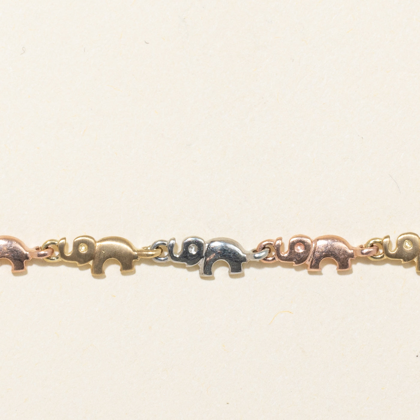 10k Tri Tone Gold Elephant Link Bracelet | 7"