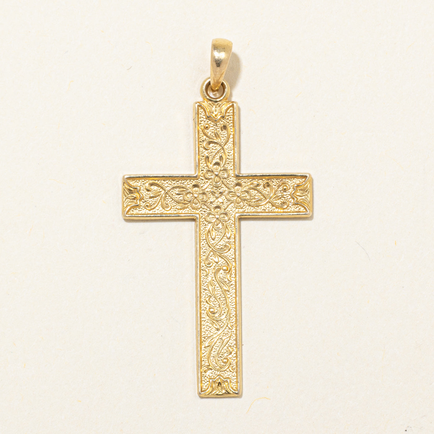 14k Yellow Gold Scrollwork Cross Pendant