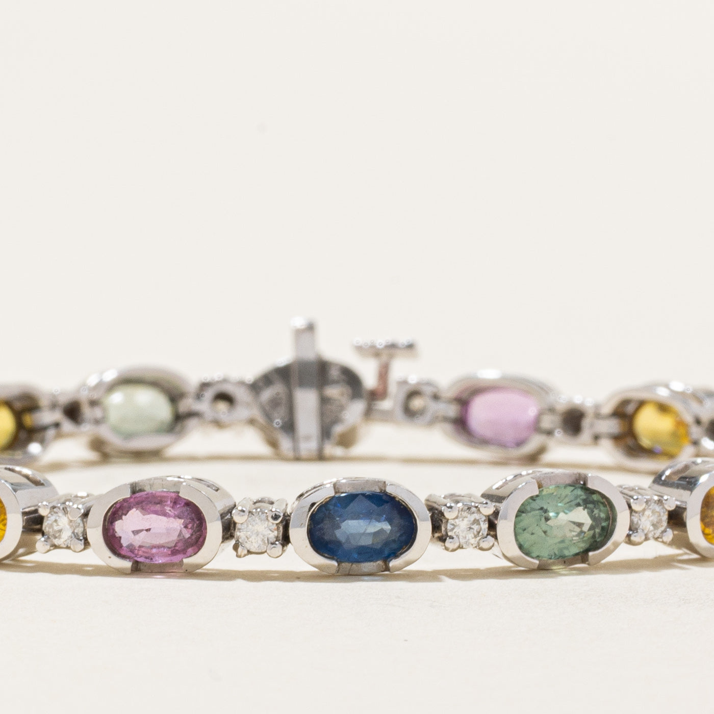 14k Multi Coloured Sapphire & Diamond Tennis Bracelet | 10.21ctw, 0.76ctw | 7.25"