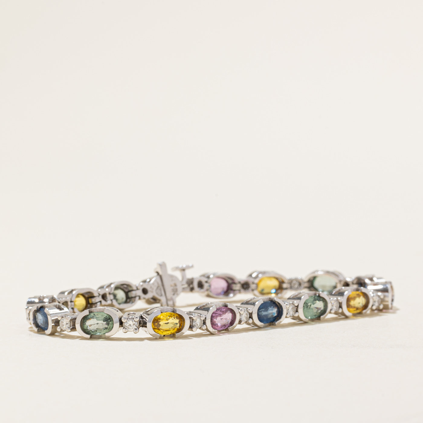 14k Multi Coloured Sapphire & Diamond Tennis Bracelet | 10.21ctw, 0.76ctw | 7.25"