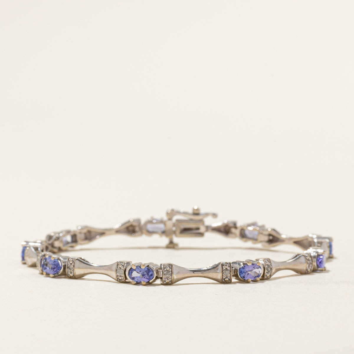 Bracelet Tennis En Argent 935 Avec Tanzanite - Finition Or Blanc 14k - Neuf Personnalisable