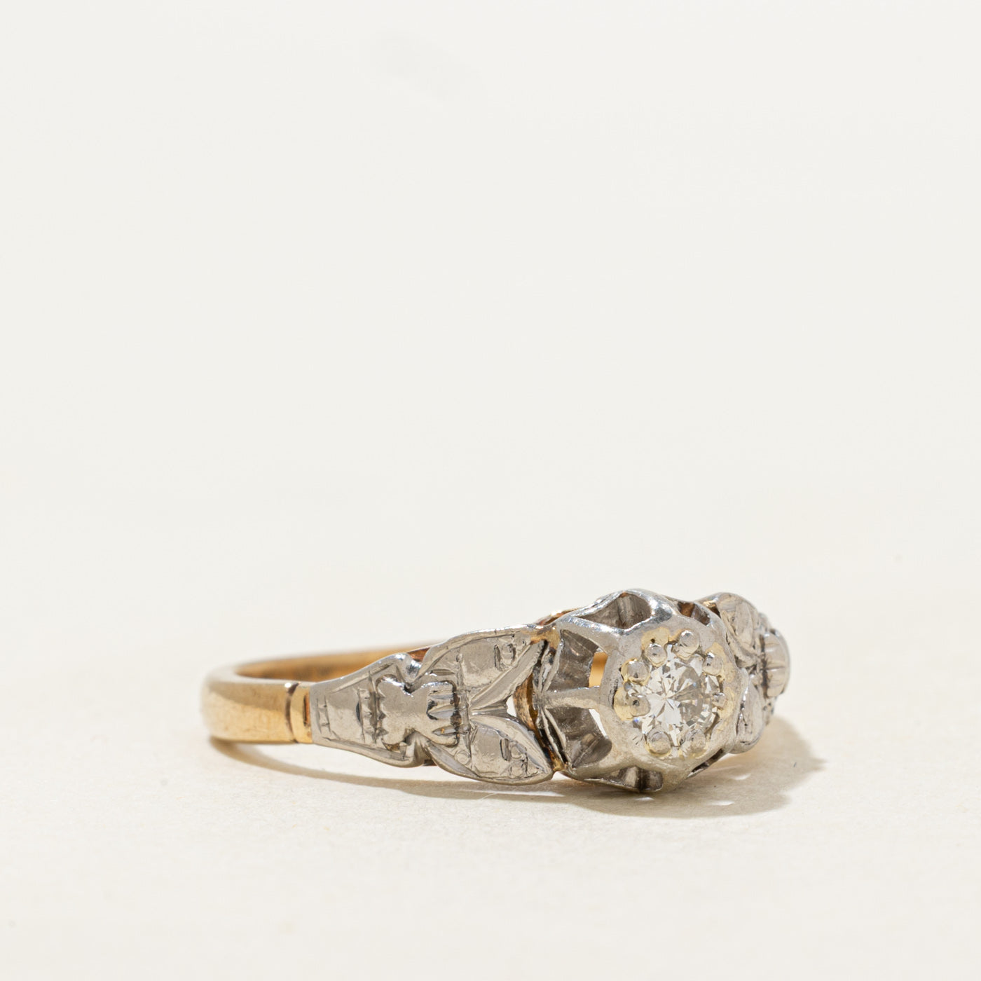Two Tone Diamond Engraved Ring | 0.14ct | SZ 6.25