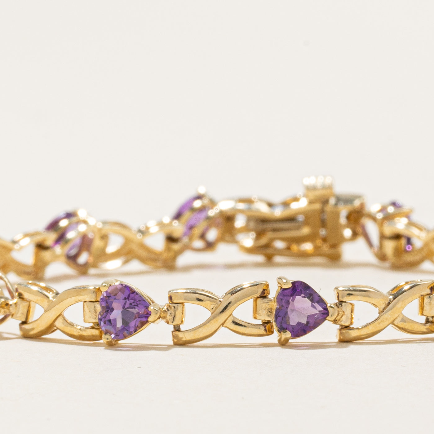 Amethyst Heart Cut Infinity Bracelet | 4.80ctw | 7.5"
