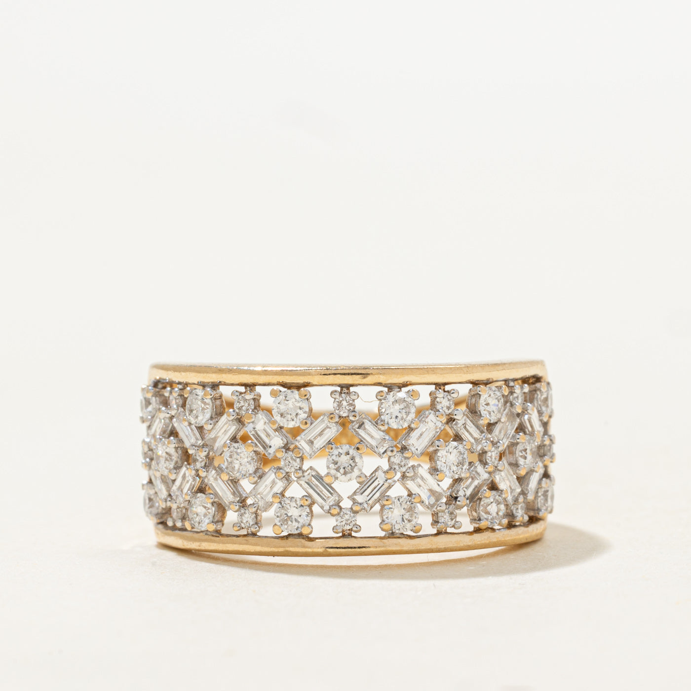 Bague ajourée sertie de diamants taille mixte | 0,97 ct au total | Taille 7,5