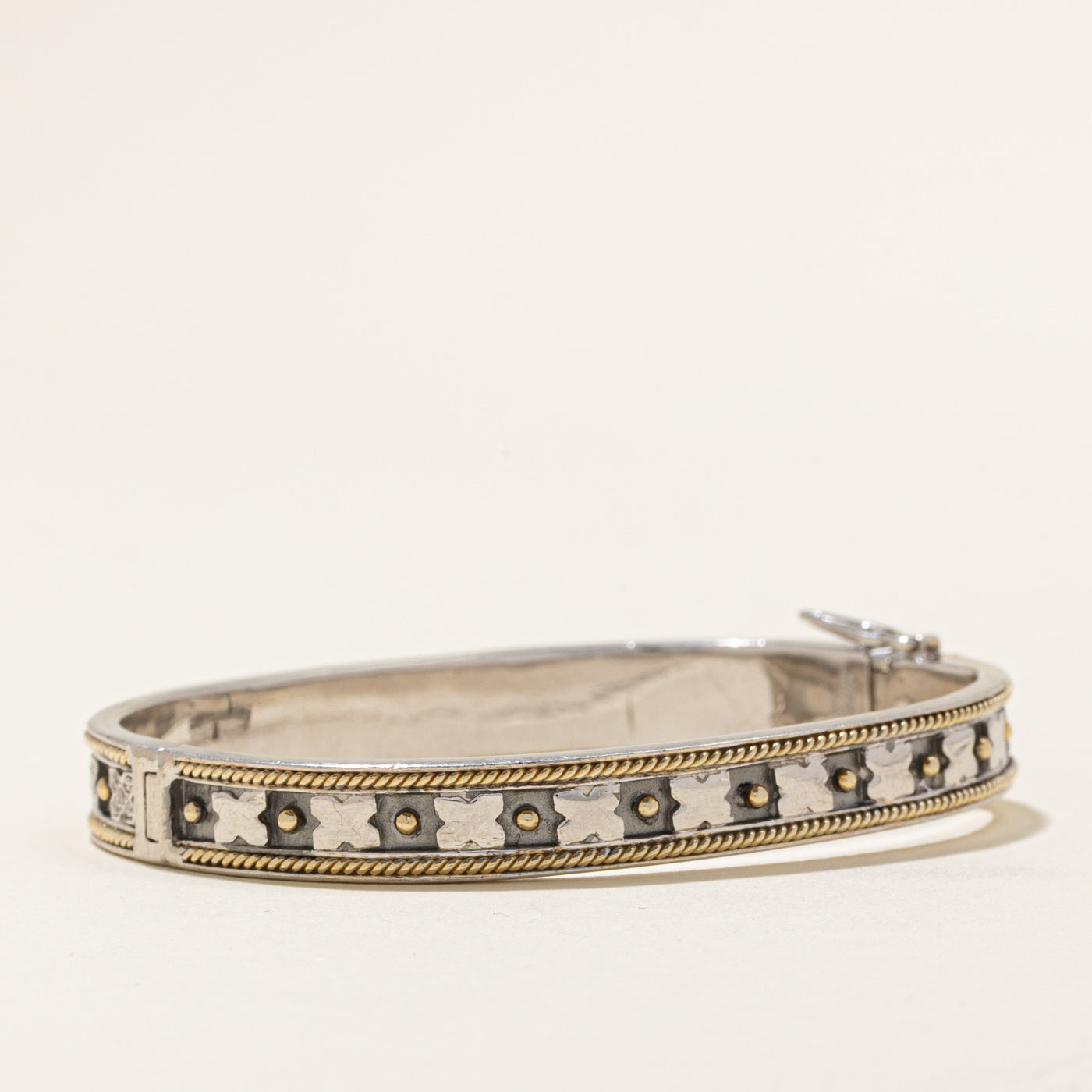 'Fred Mak' Sterling Silver & Yellow Gold Illusion Set Diamond Bangle | 0.69ctw | 7" |