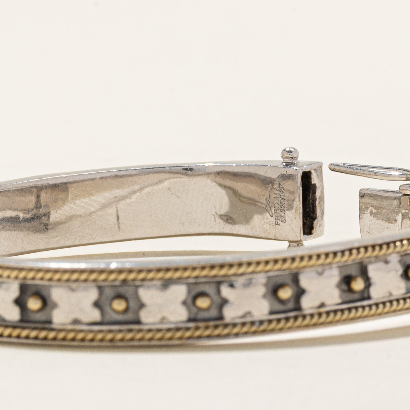 'Fred Mak' Sterling Silver & Yellow Gold Illusion Set Diamond Bangle | 0.69ctw | 7" |