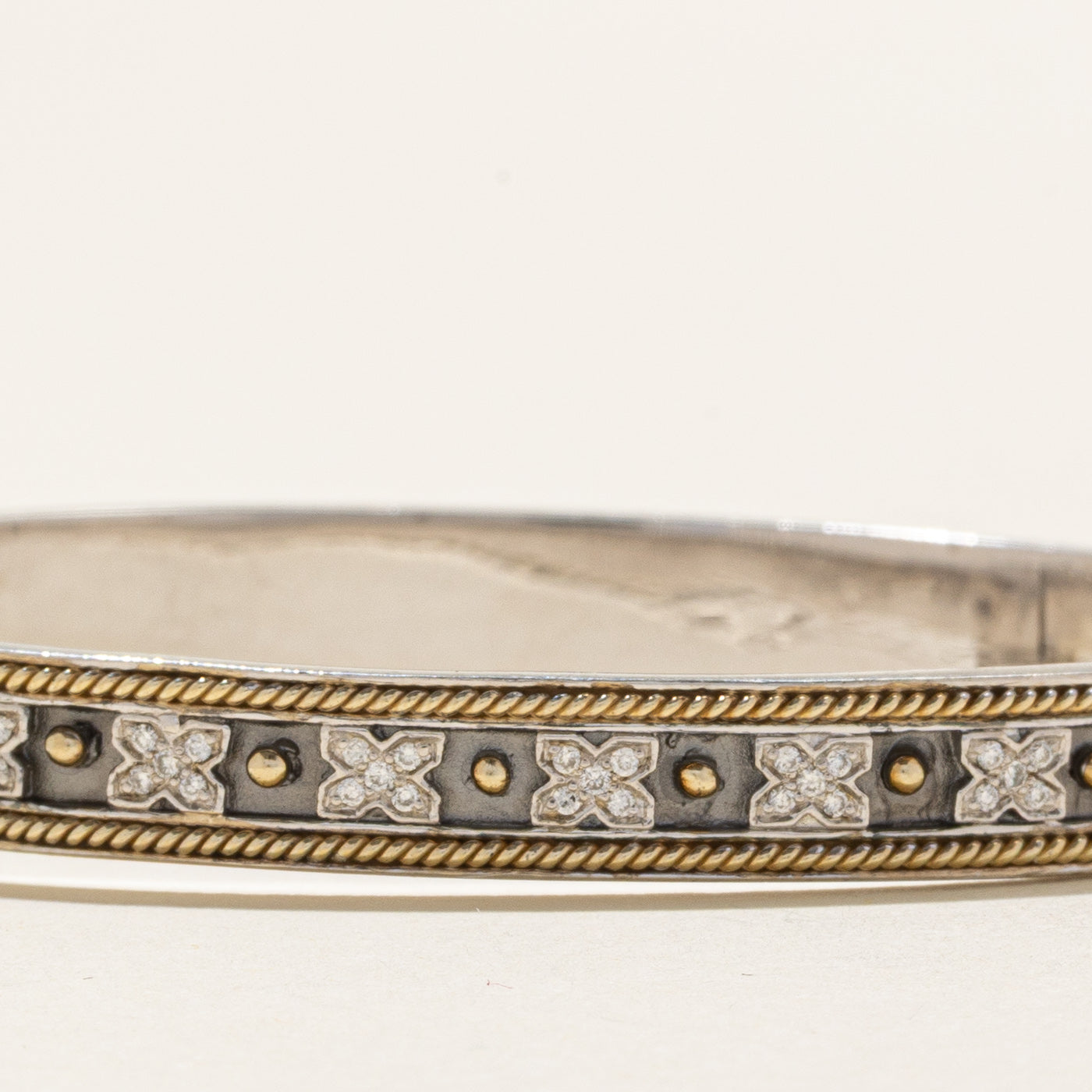 'Fred Mak' Sterling Silver & Yellow Gold Illusion Set Diamond Bangle | 0.69ctw | 7" |