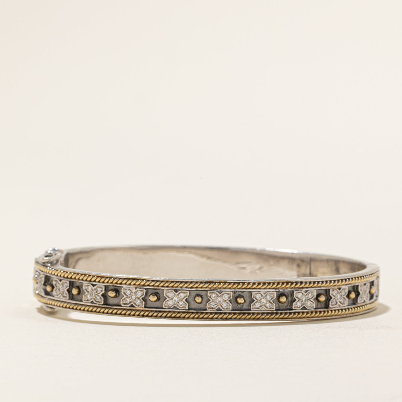 'Fred Mak' Sterling Silver & Yellow Gold Illusion Set Diamond Bangle | 0.69ctw | 7" |