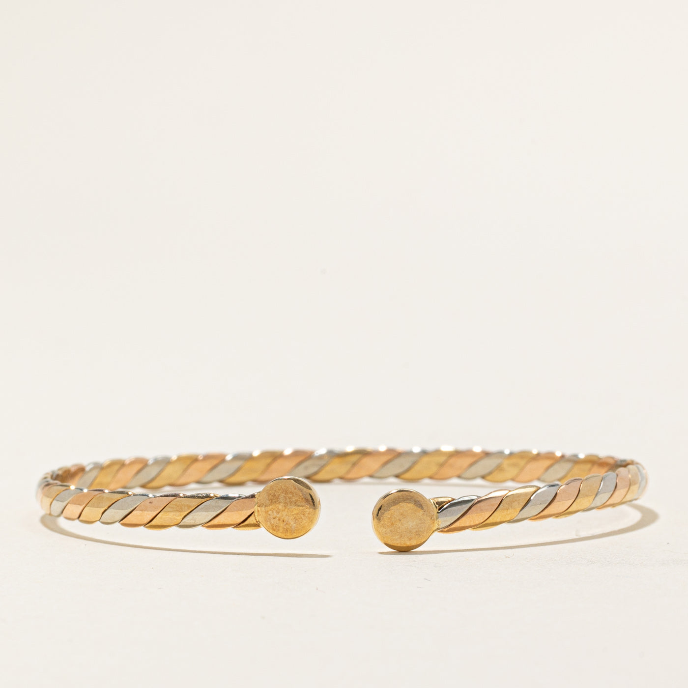 Italian 18k Tri Tone Gold Twisted Bangle | 7" |