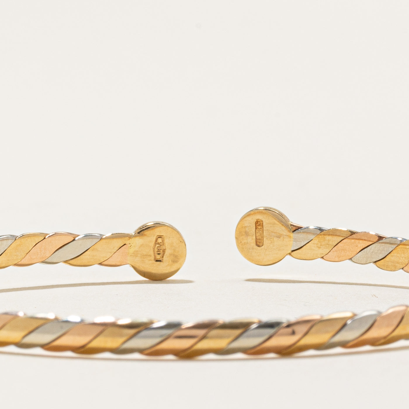 Italian 18k Tri Tone Gold Twisted Bangle | 7" |