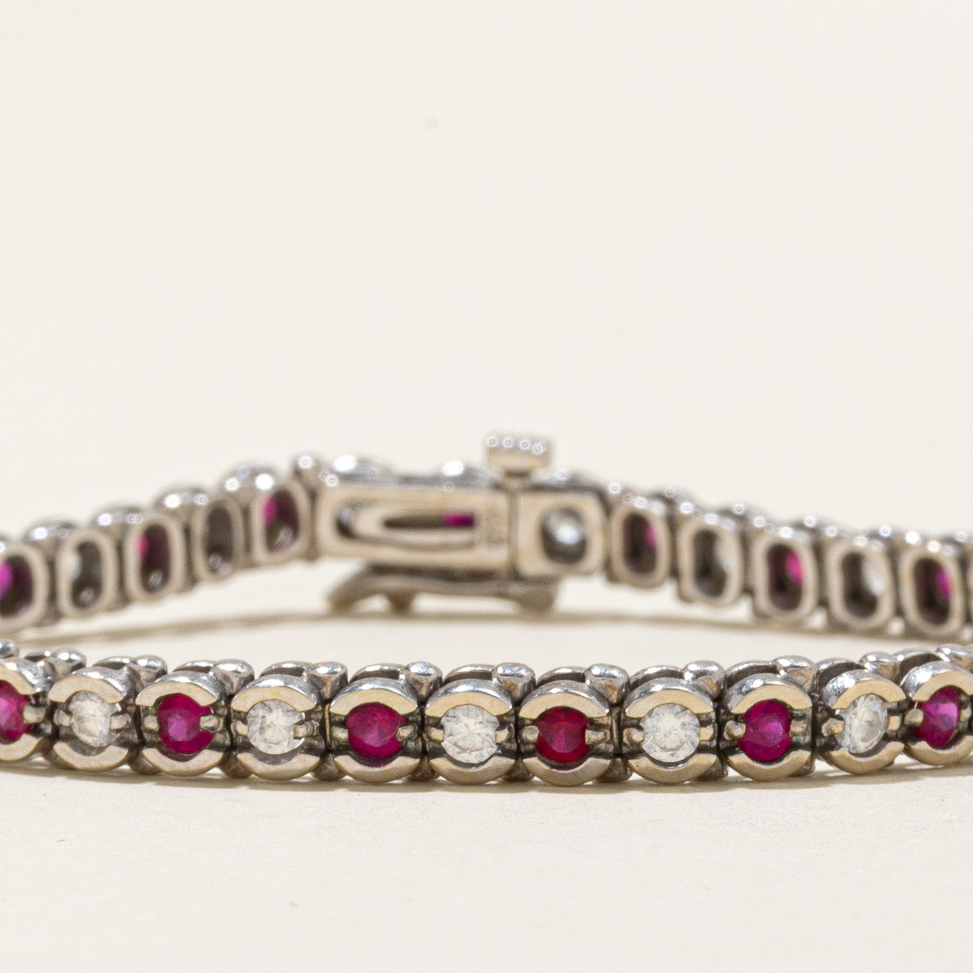 Semi Bezel Ruby & Diamond Tennis Bracelet | 1.61 ctw, 1.38 ctw | 7''|