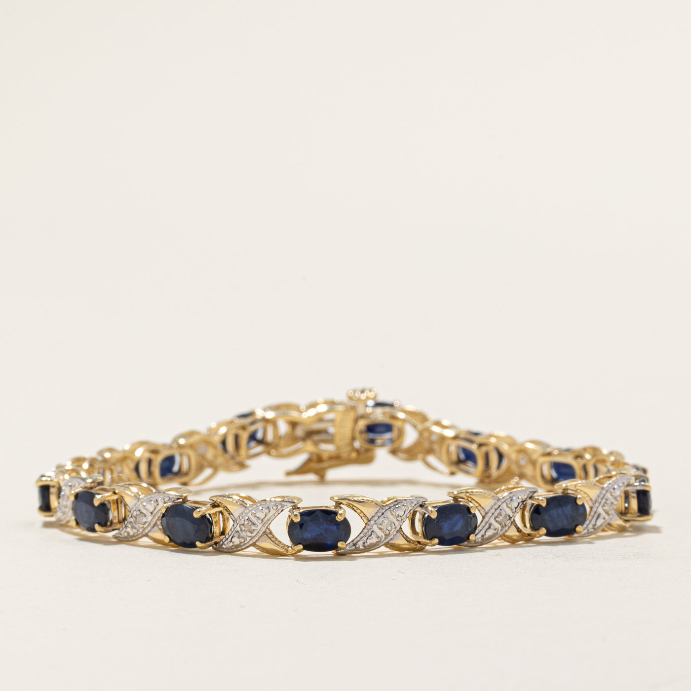 Sapphire & Diamond Link Gemstone Bracelet | 7.00ctw, 0.10ctw | 7''