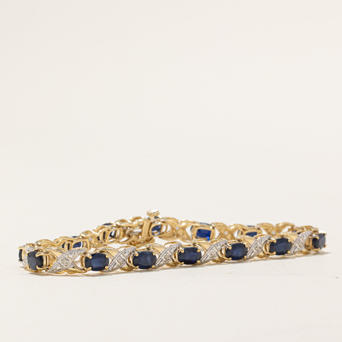 Sapphire & Diamond Link Gemstone Bracelet | 7.00ctw, 0.10ctw | 7''