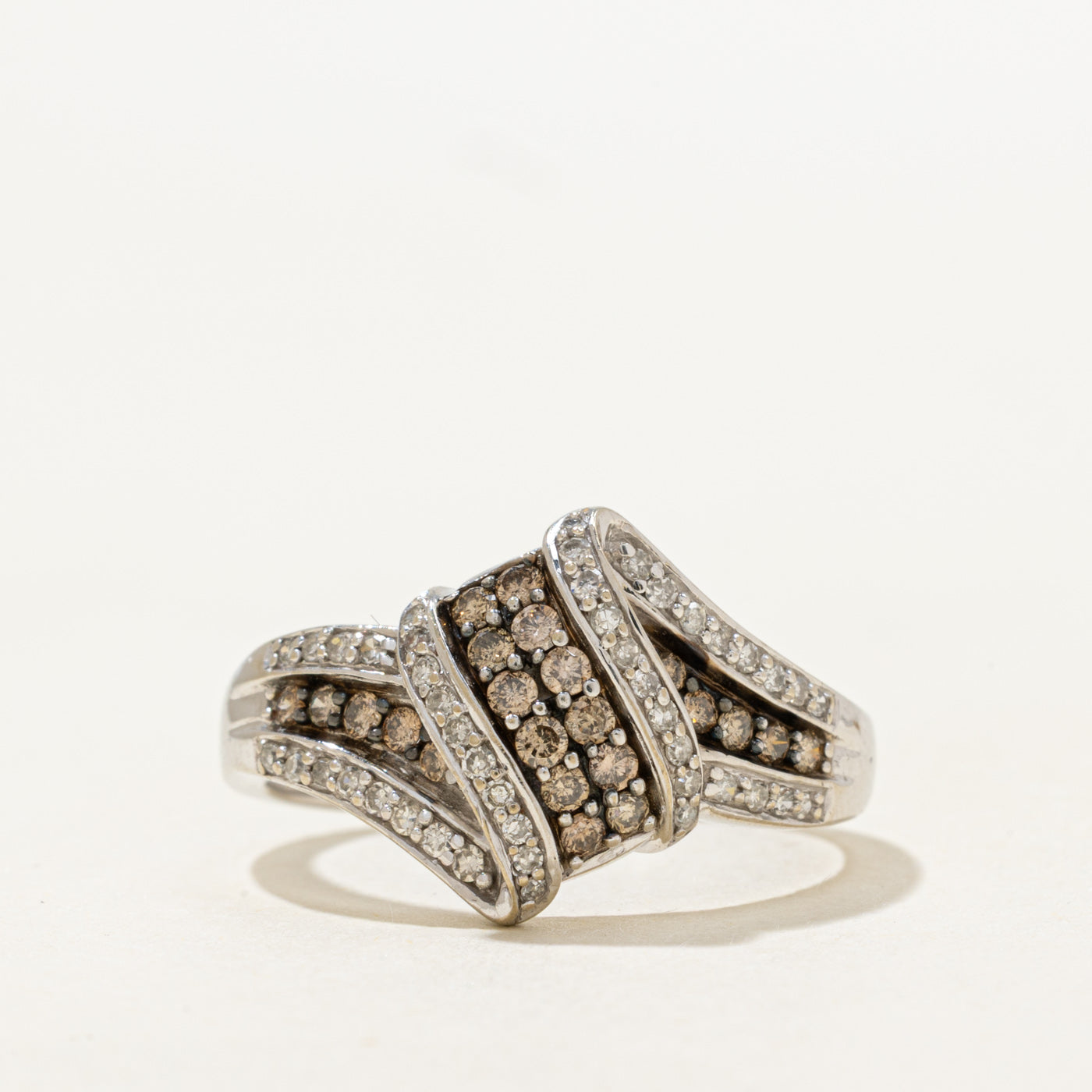 White Gold Brown & White Diamond Waterfall Ring | 0.66ctw | SZ 7.75