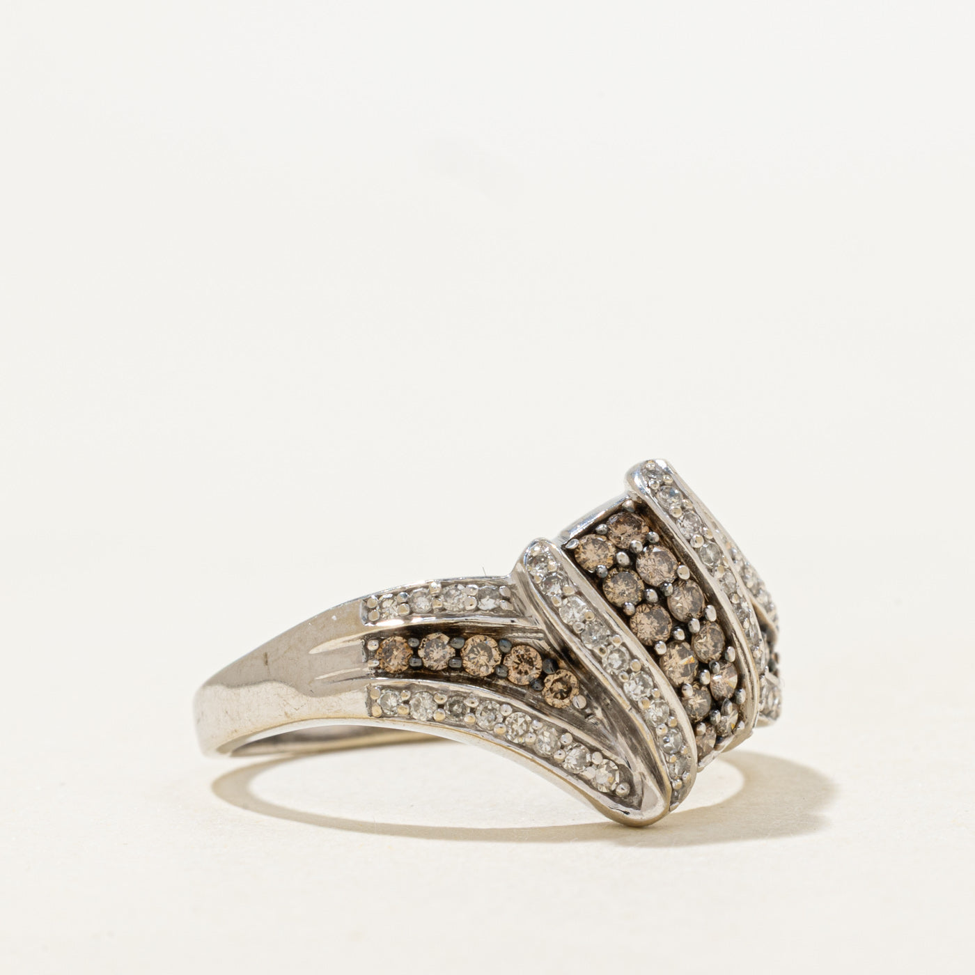 White Gold Brown & White Diamond Waterfall Ring | 0.66ctw | SZ 7.75