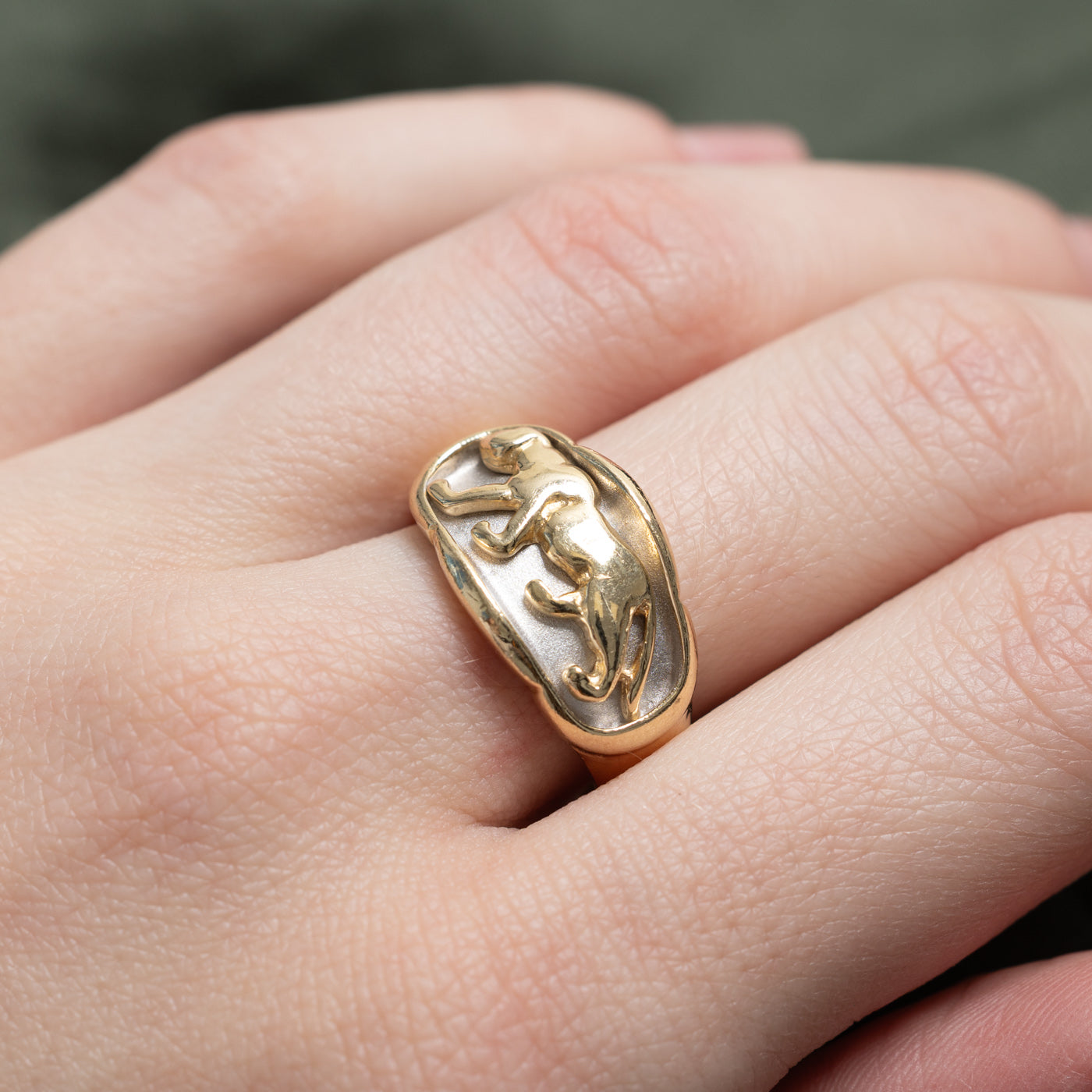 14K Panther Embossed Ring | SZ 7