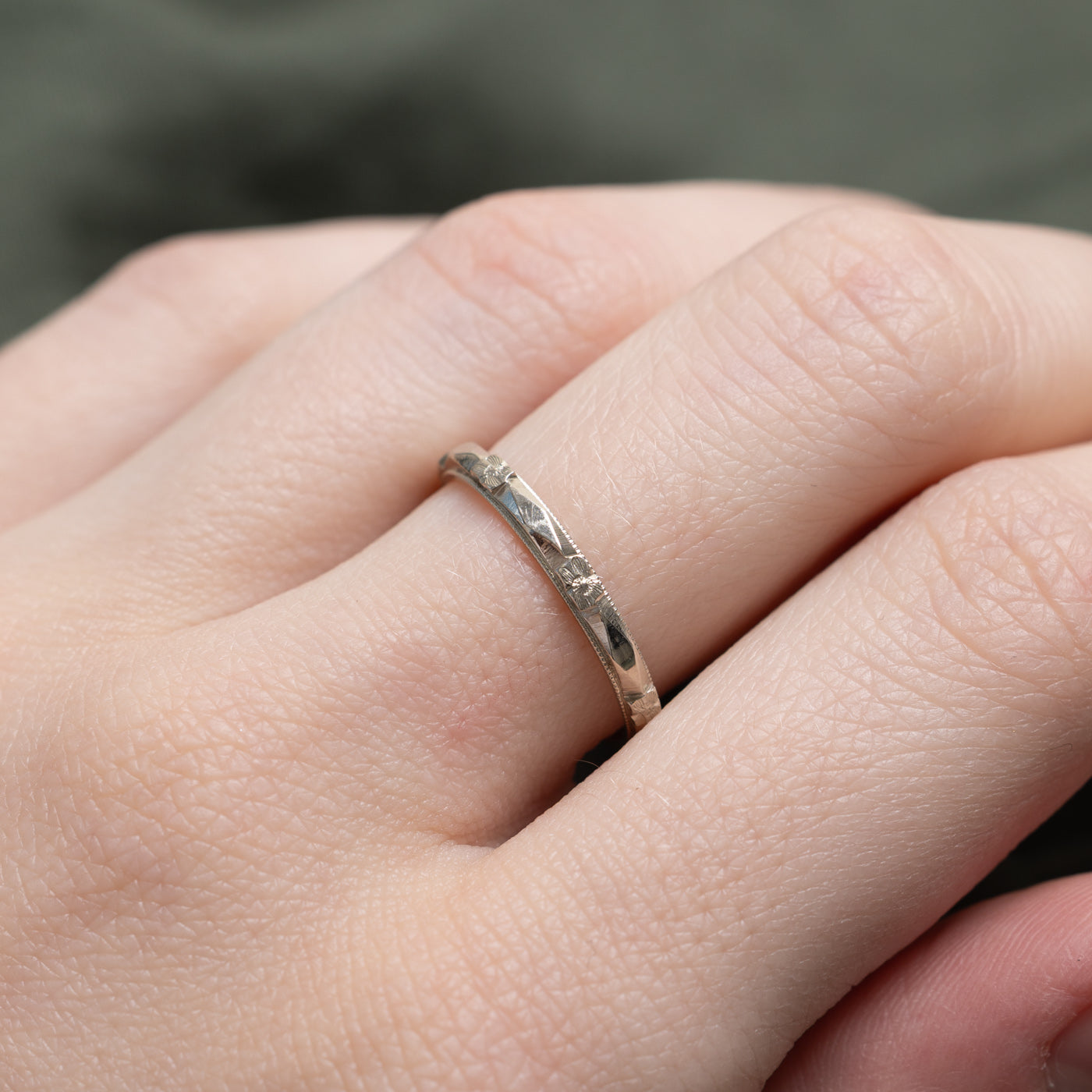 'Bluebird' 14K White Gold Ornate Textured Band | 2.20mm | SZ 7