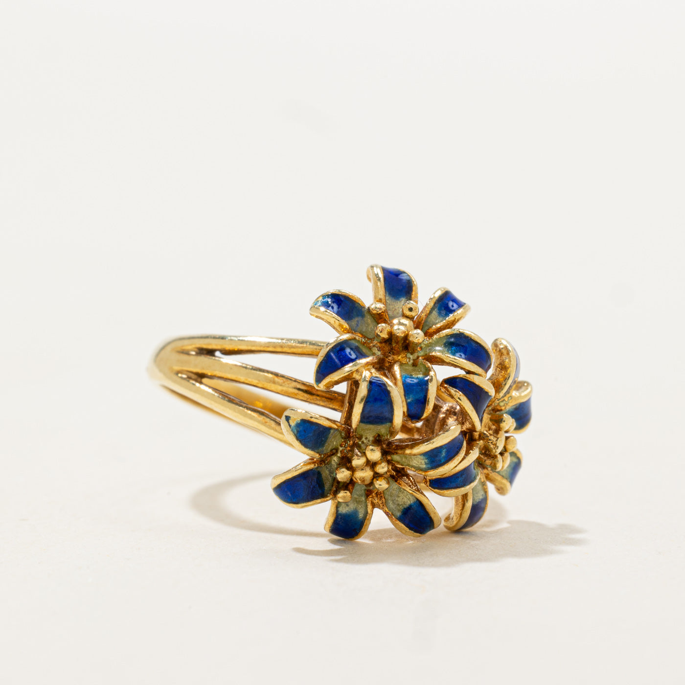 18K Blue Enamel Floral Cocktail Ring | SZ 6