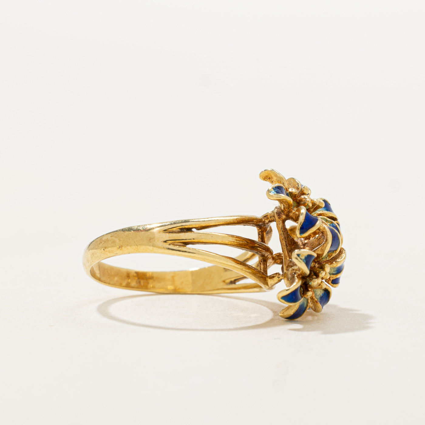 18K Blue Enamel Floral Cocktail Ring | SZ 6