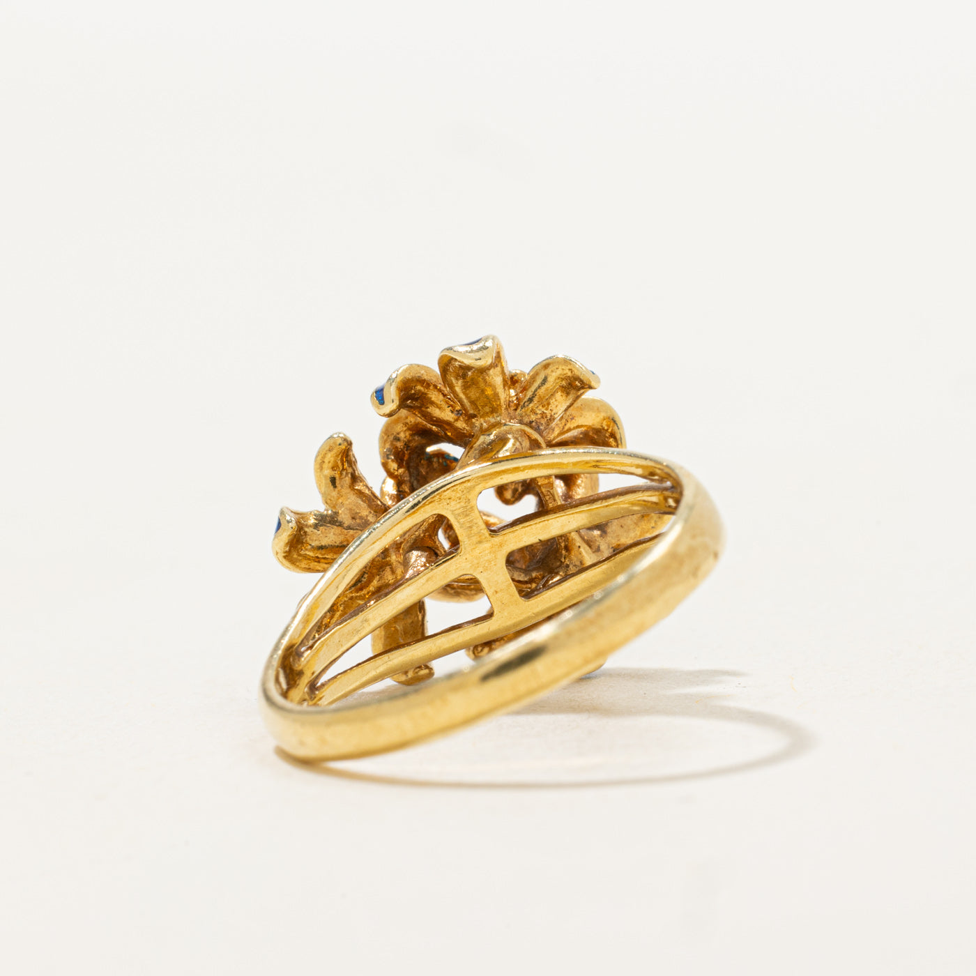 18K Blue Enamel Floral Cocktail Ring | SZ 6