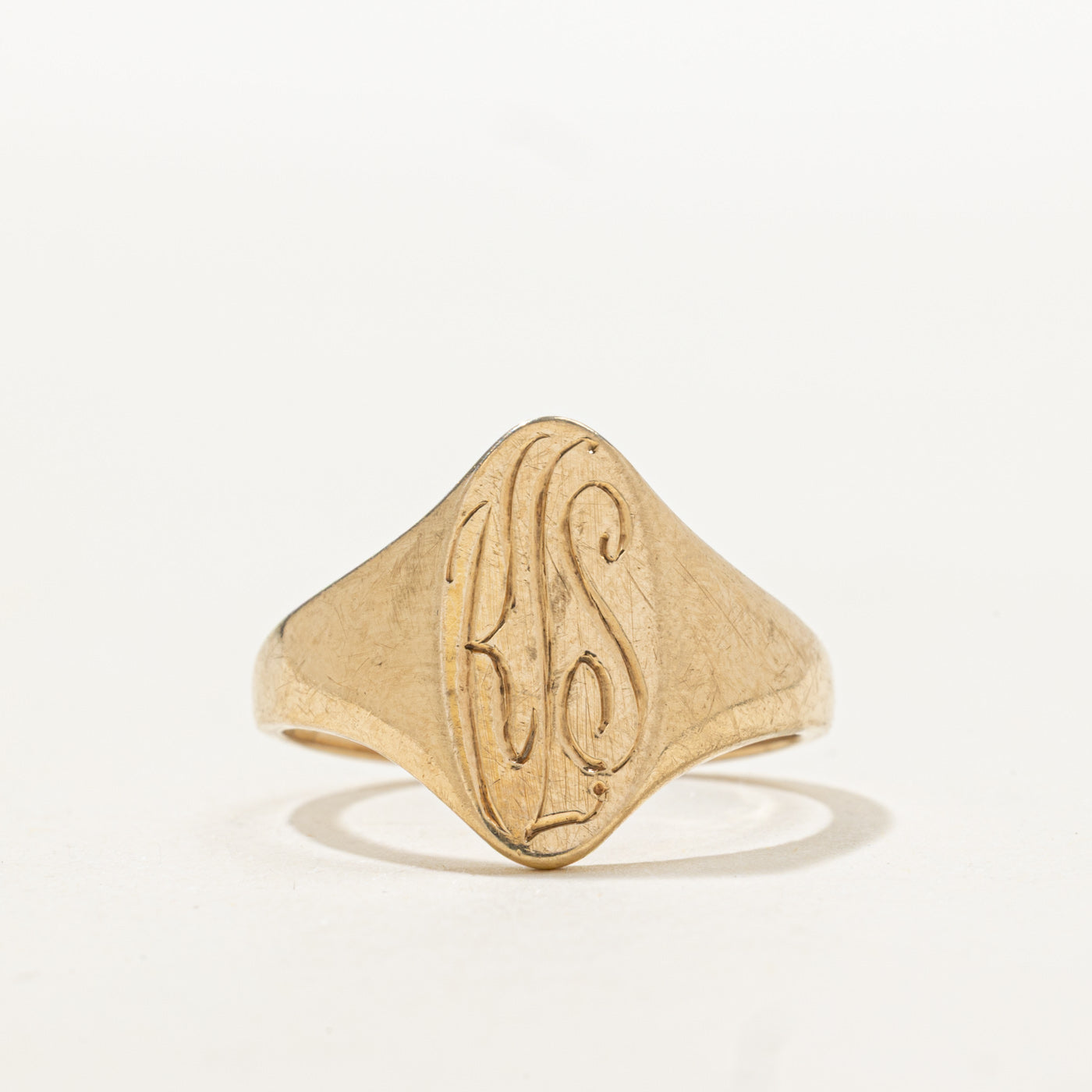 10K "KLS" Initial Signet Ring | SZ 5.75