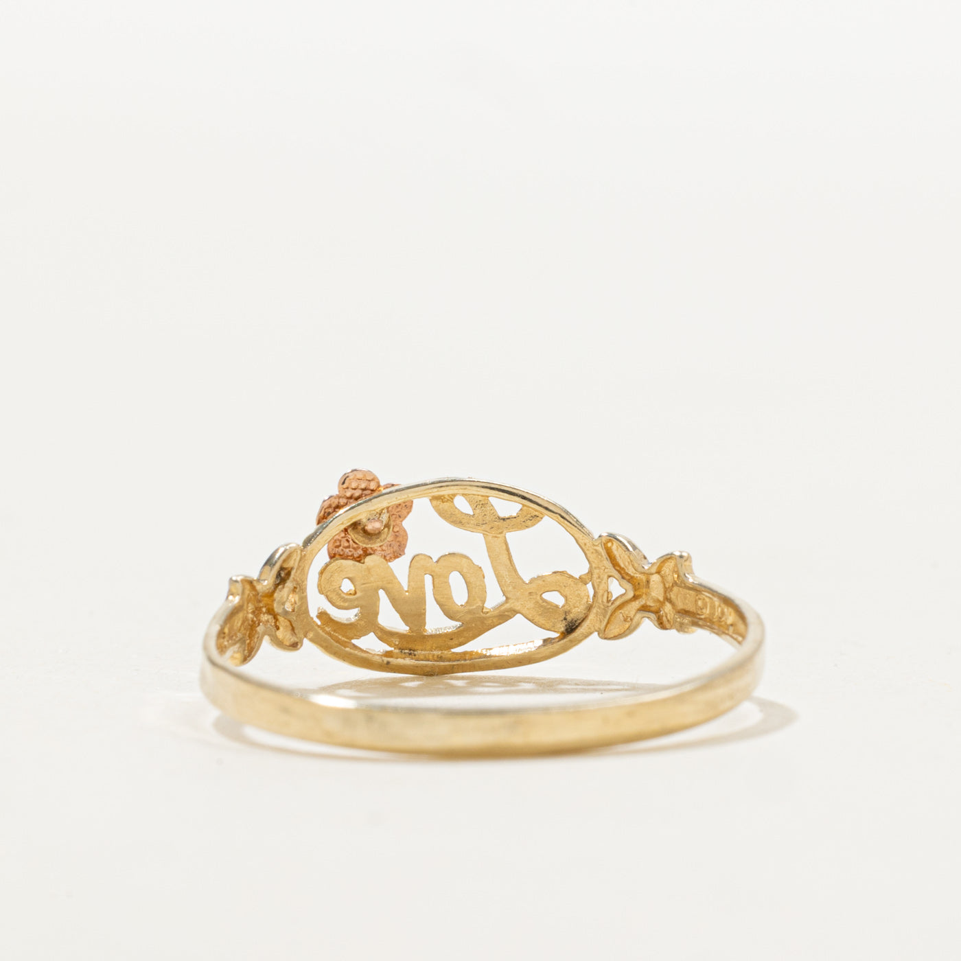 10K Tri Tone Gold Floral "Love" Ring | SZ 7.25