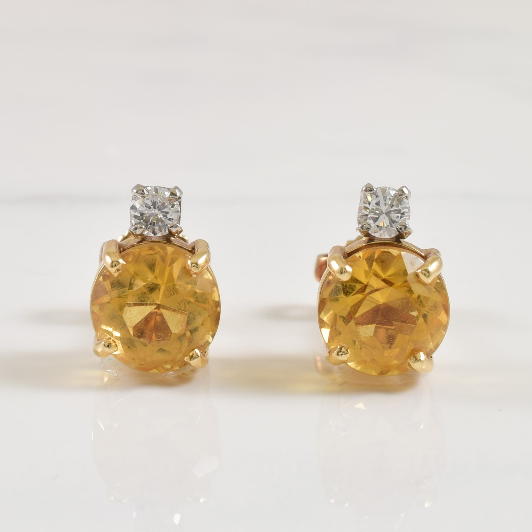 Citrine & Diamond Stud Earrings | 2.20ctw, 0.20ctw |