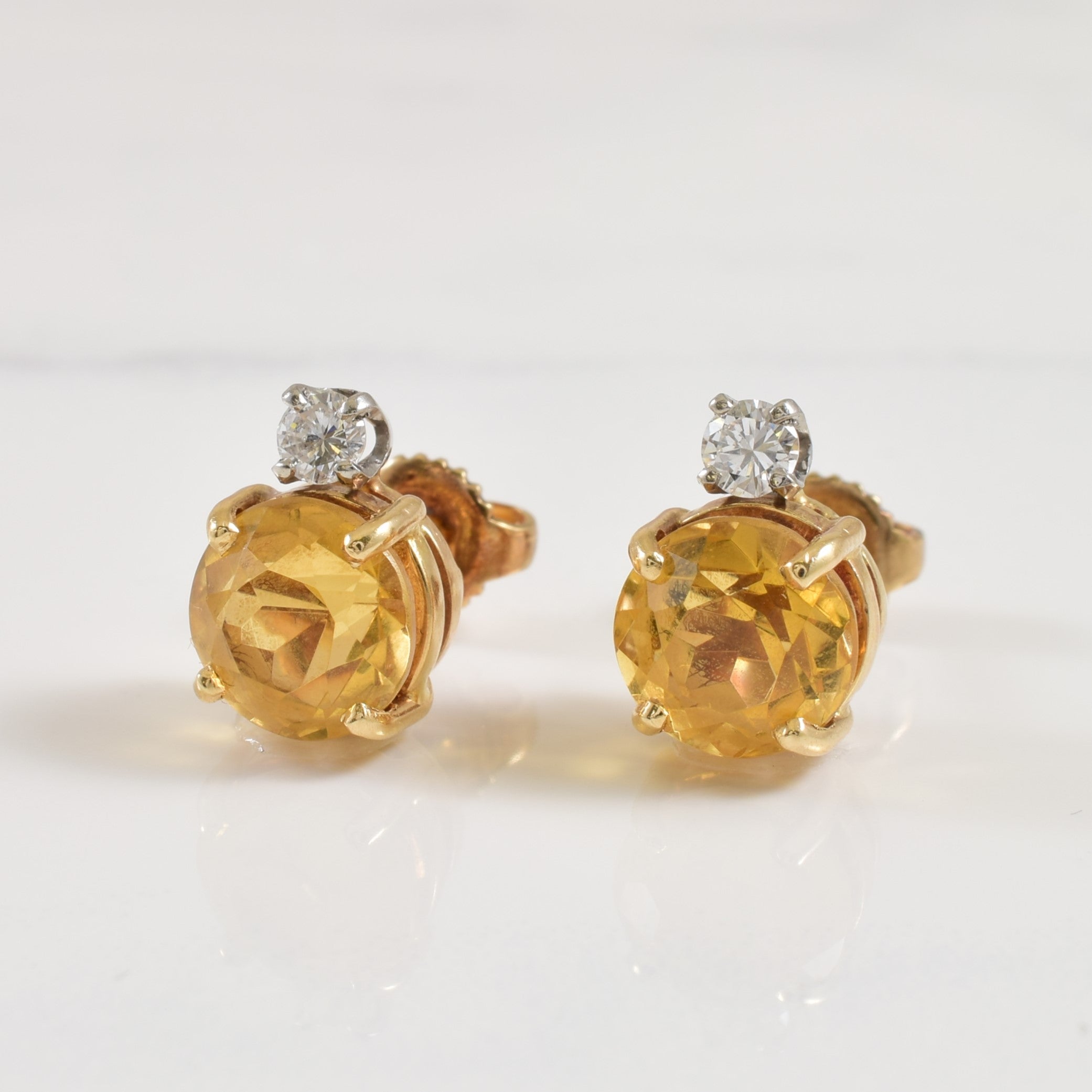 Citrine & Diamond Stud Earrings | 2.20ctw, 0.20ctw |