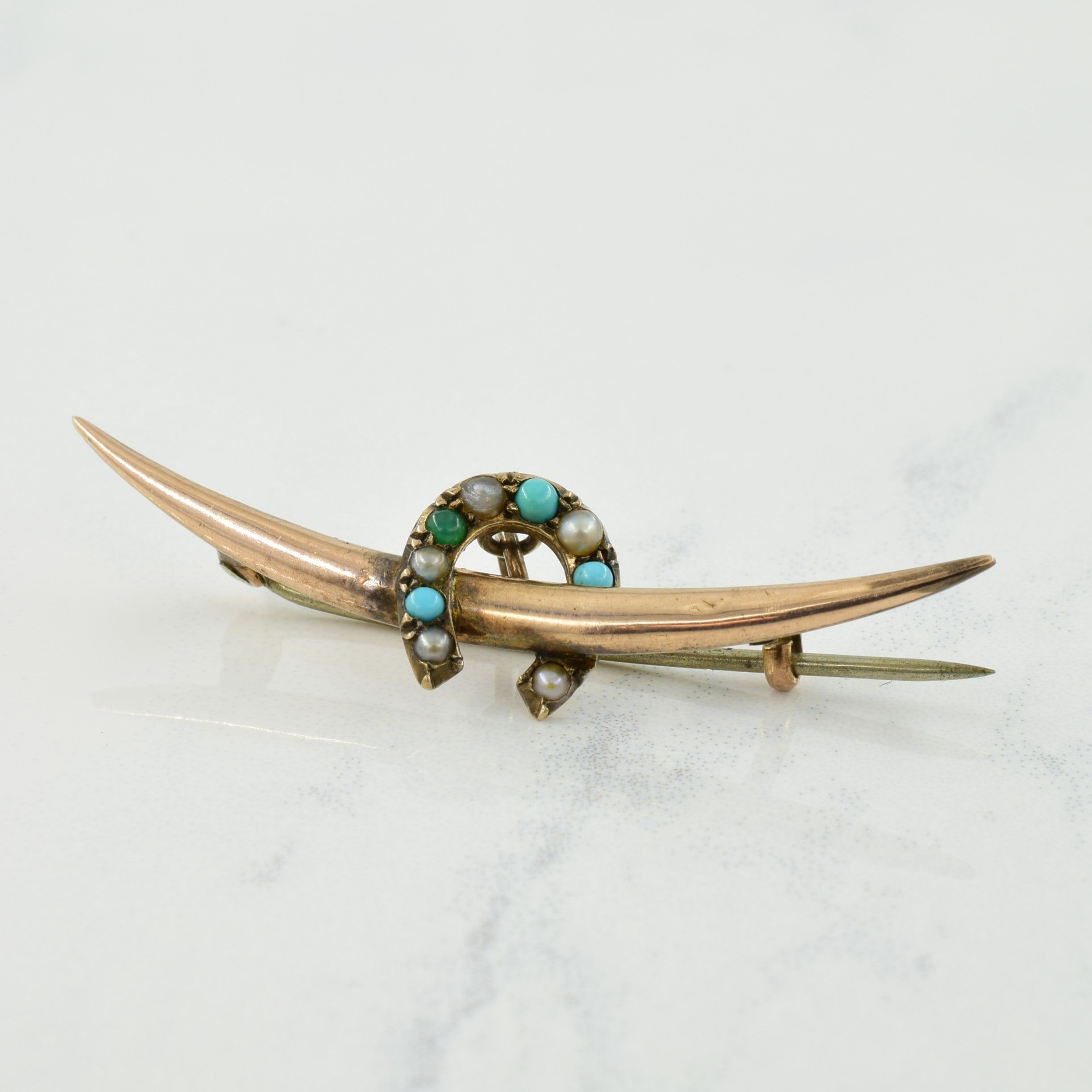 Broche en perles fines et turquoise | 0,20 ct |