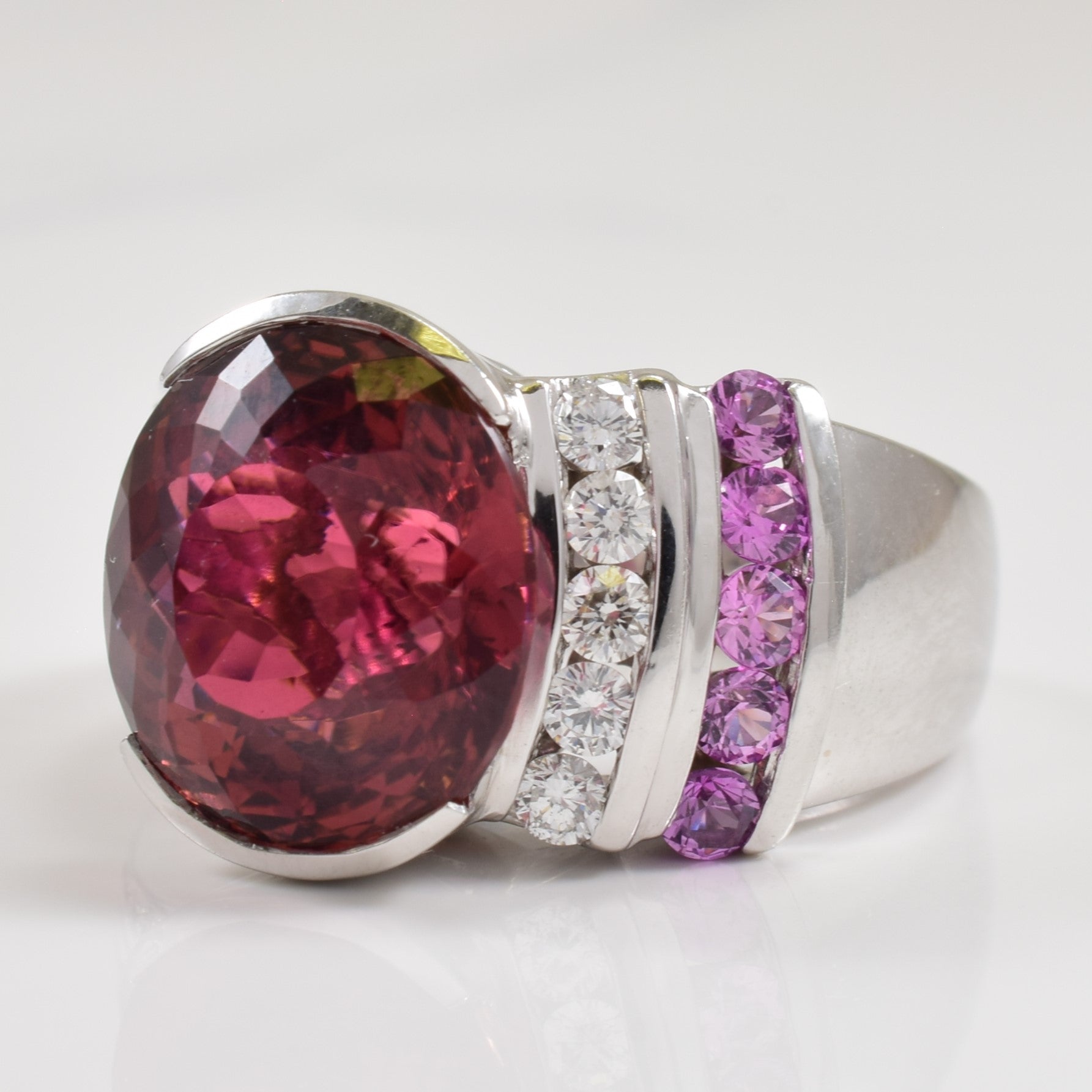 Rubellite Tourmaline, Pink Sapphire, & Diamond Ring | 8.00ct, 0.90ctw, 0.35ctw | SZ 7 |