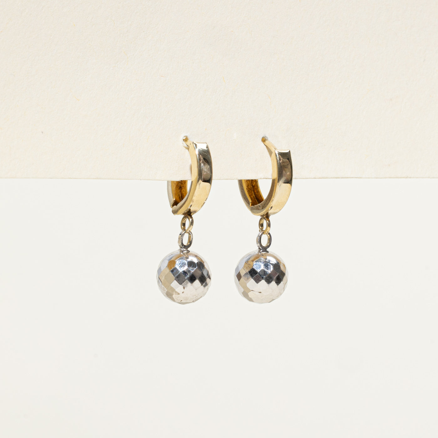 Two Tone Gold Sphere Drop Earrings