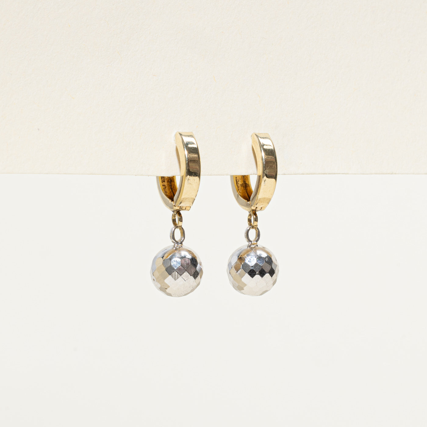 Two Tone Gold Sphere Drop Earrings