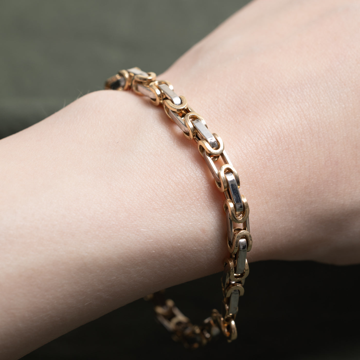 Bracelet chaîne byzantine modifiée bicolore en or 14 carats | 20 cm