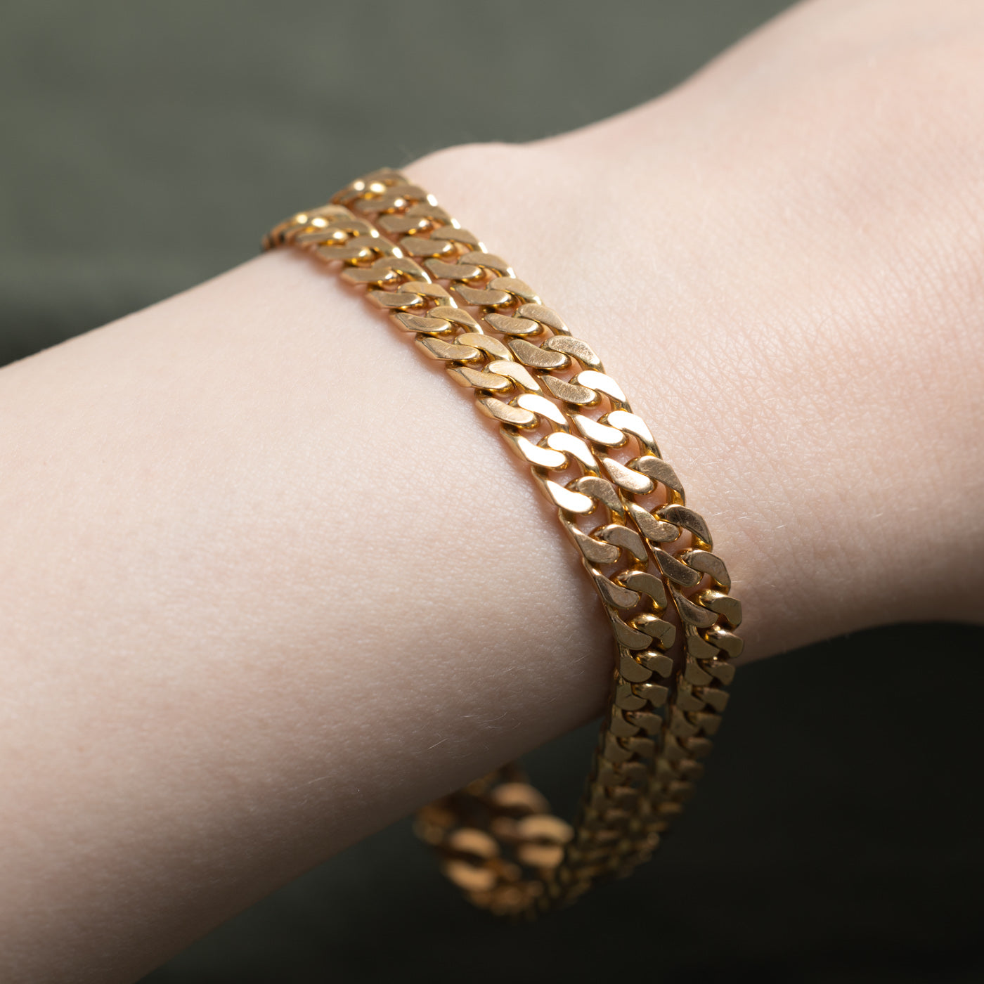 Bracelet à maillons gourmette doubles en or 14 carats | 19 cm