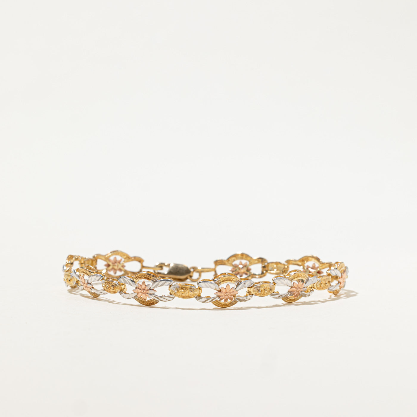 10k Tri Tone Gold Floral Bracelet | 7"