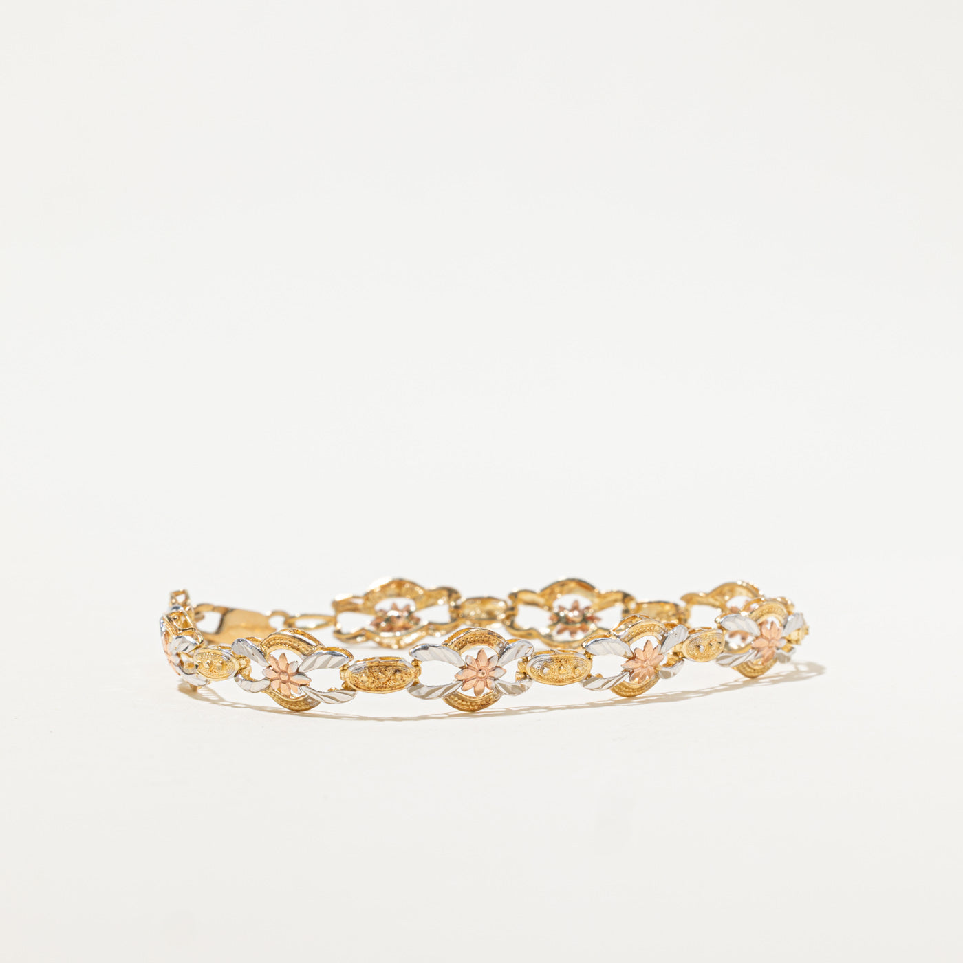 10k Tri Tone Gold Floral Bracelet | 7"