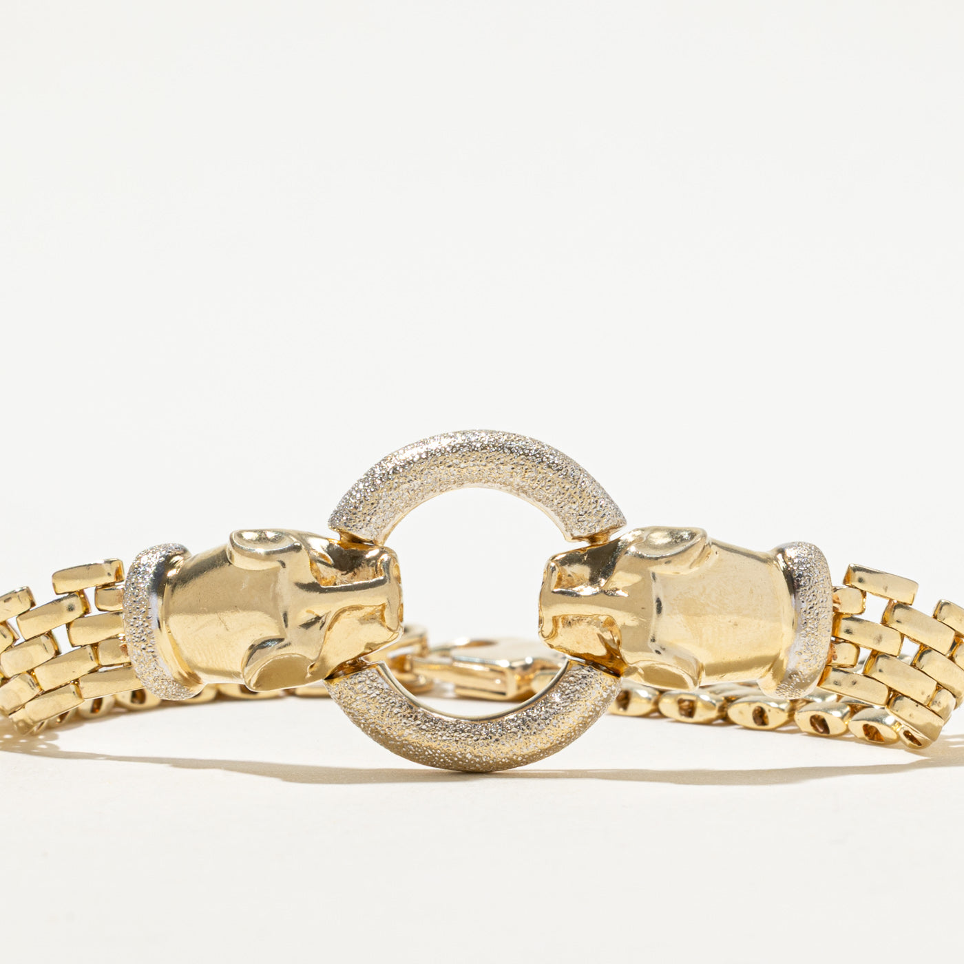 Bracelet double tête de panthère en or 14 carats | 18 cm