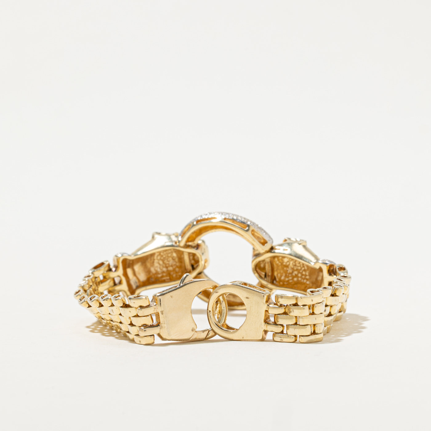 Bracelet double tête de panthère en or 14 carats | 18 cm