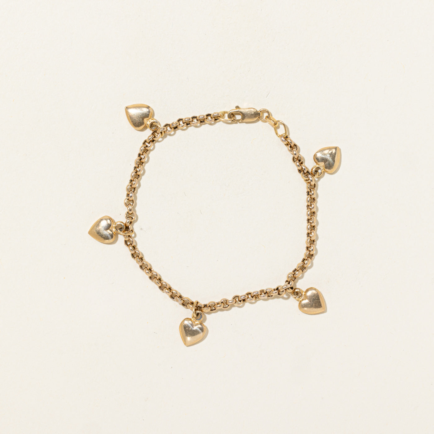14k Yellow Gold Heart Charm Bracelet | 7.5"