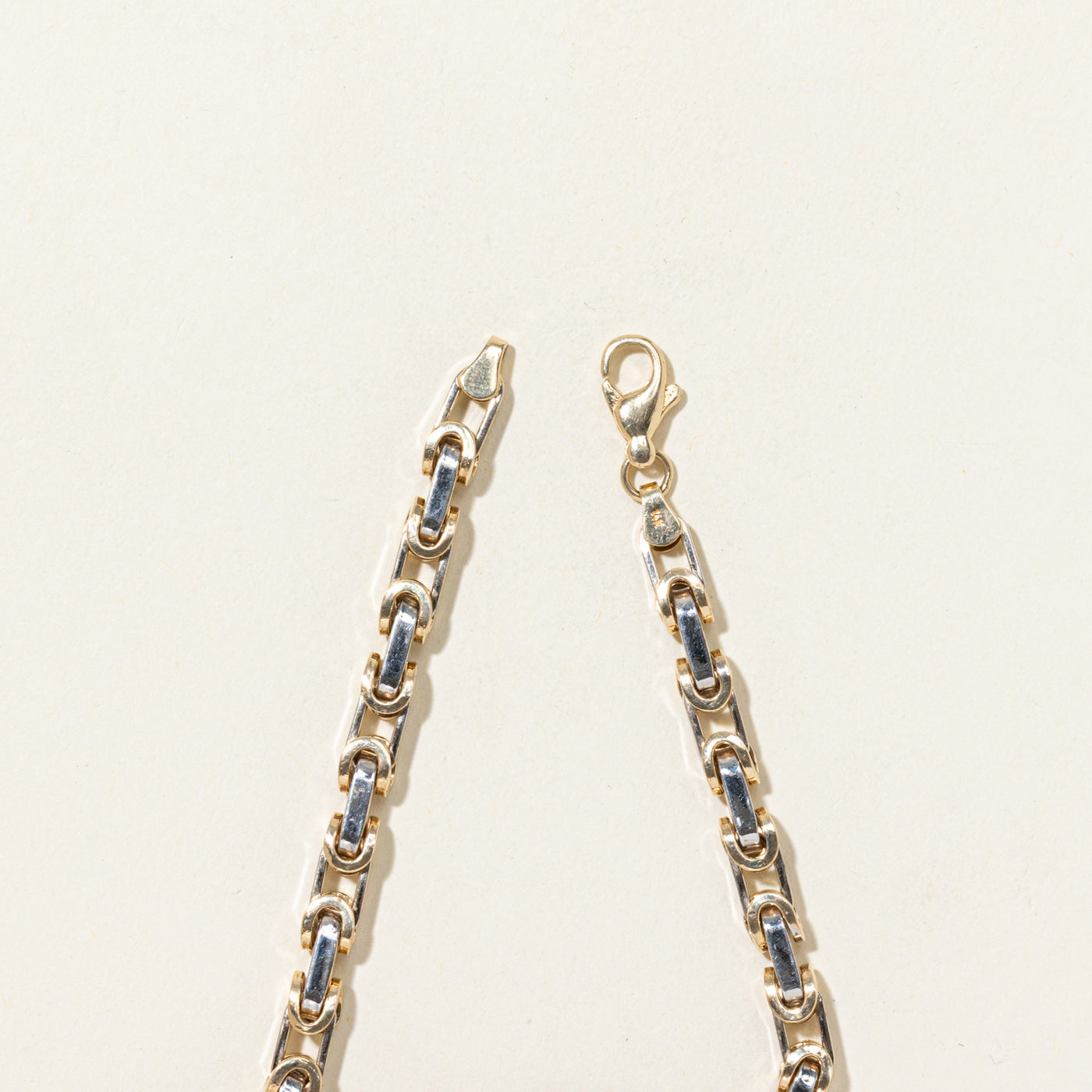 Bracelet chaîne byzantine modifiée bicolore en or 14 carats | 20 cm