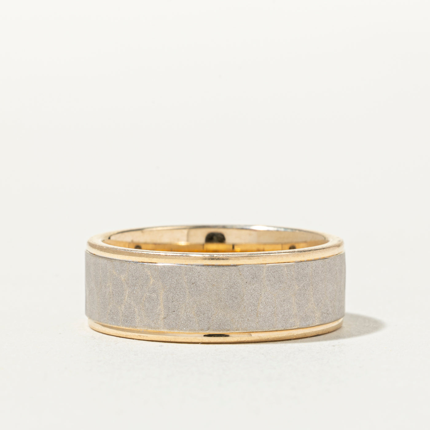 14k Two Tone Gold Hammered Matte Band | 7mm | SZ 10