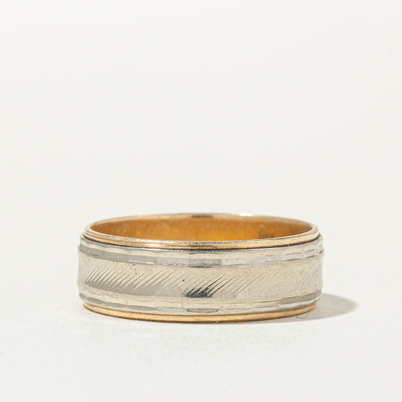 10k Two Tone Gold Engraved Band | 7mm | SZ 9.5