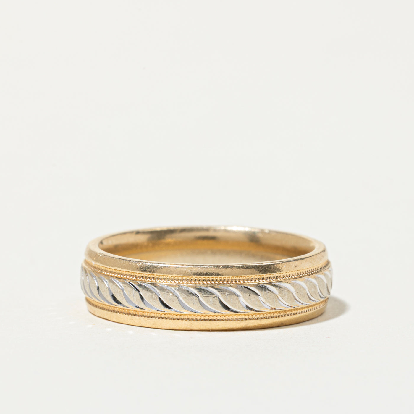 14k Two Tone Gold Milgrain Grooved Band | 6mm | SZ 8.5
