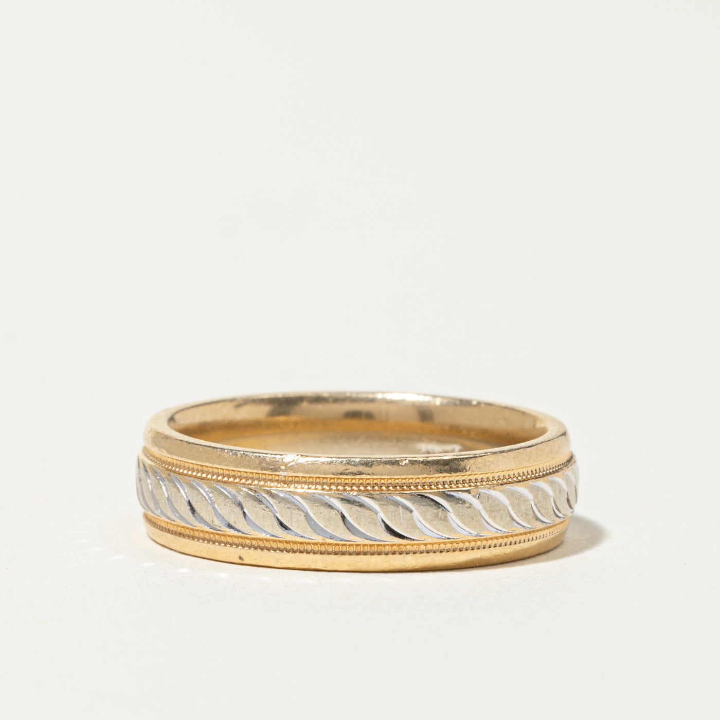 14k Two Tone Gold Milgrain Grooved Band | 6mm | SZ 8.5