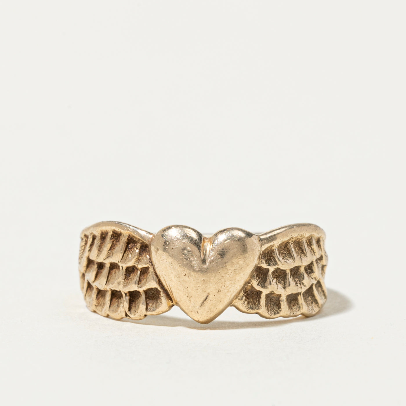 14k Heart Wing Textured Ring | SZ 7.25