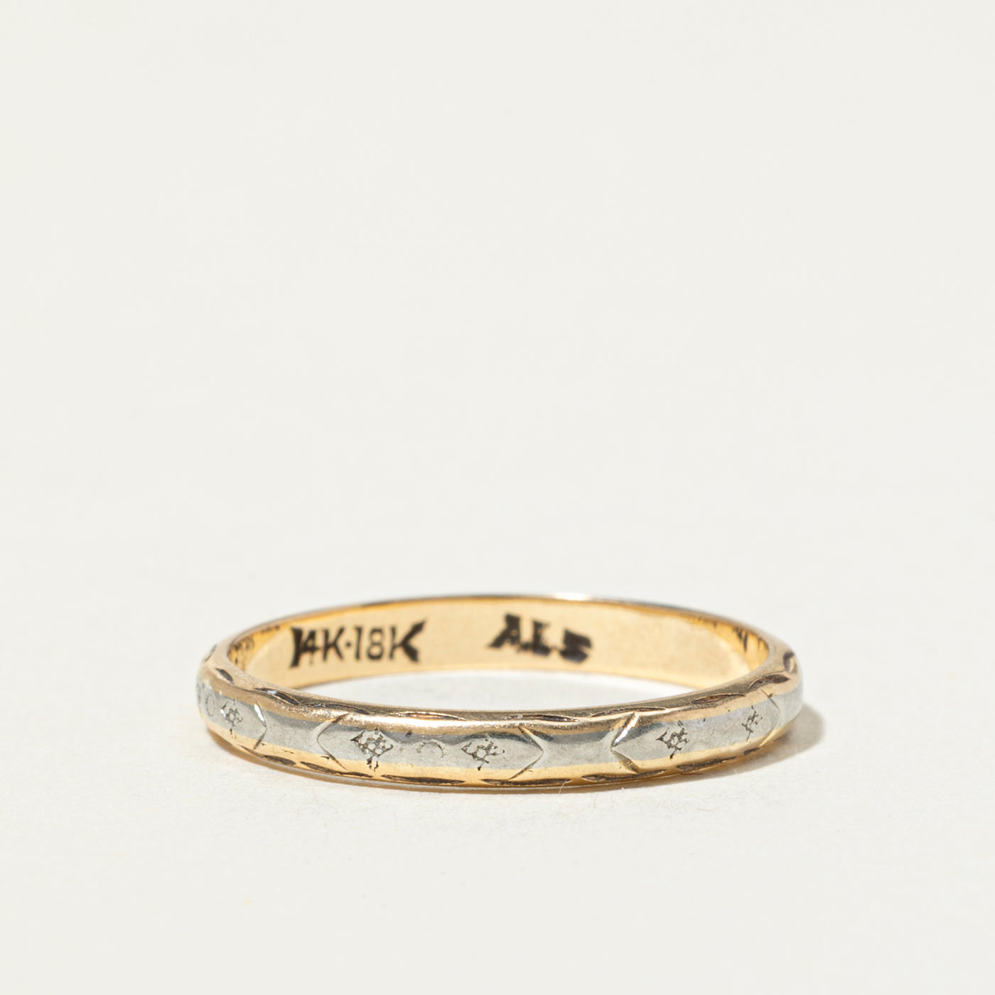 14k Two Tone Gold Engraved Band | 2mm | SZ 6.75