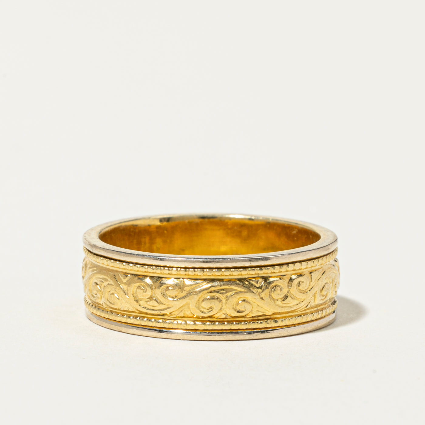 18k Scrollwork Engraved Band | 7mm | SZ 10.75