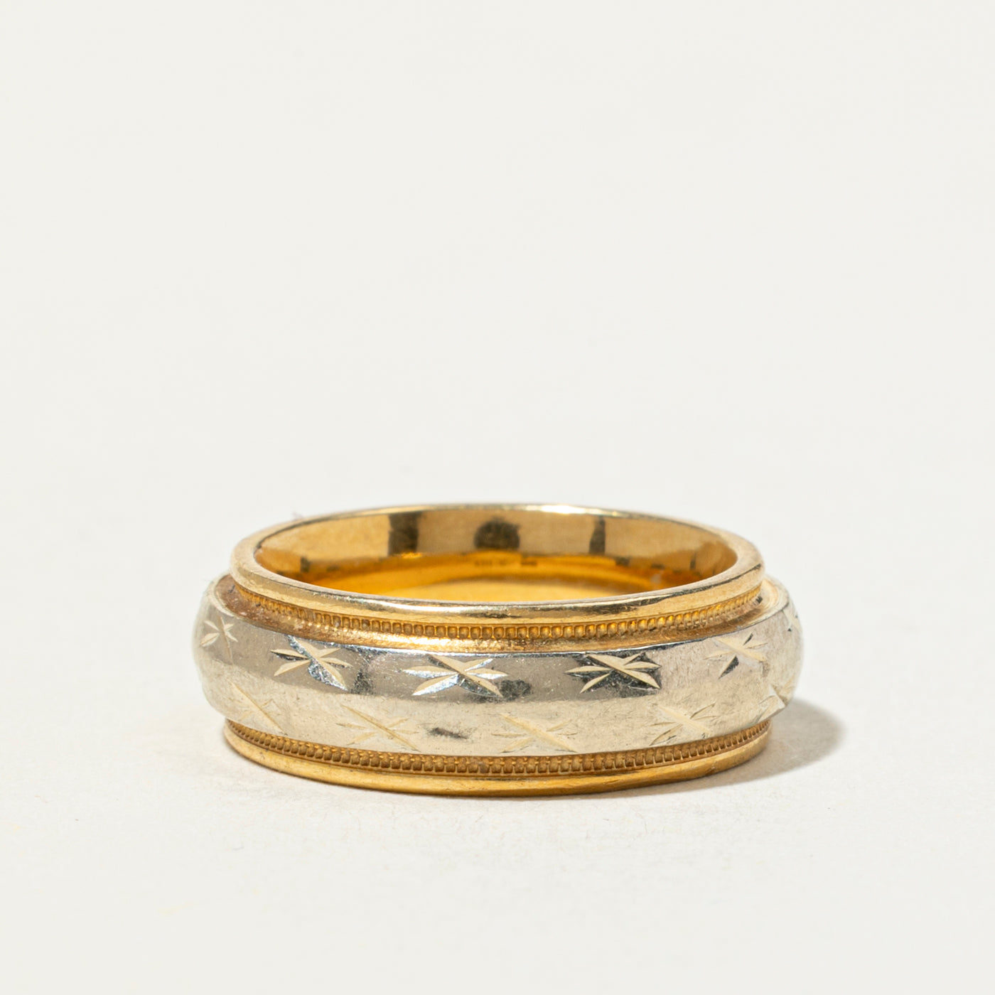 18k Two Tone Gold Engraved Band | 6mm | SZ 3