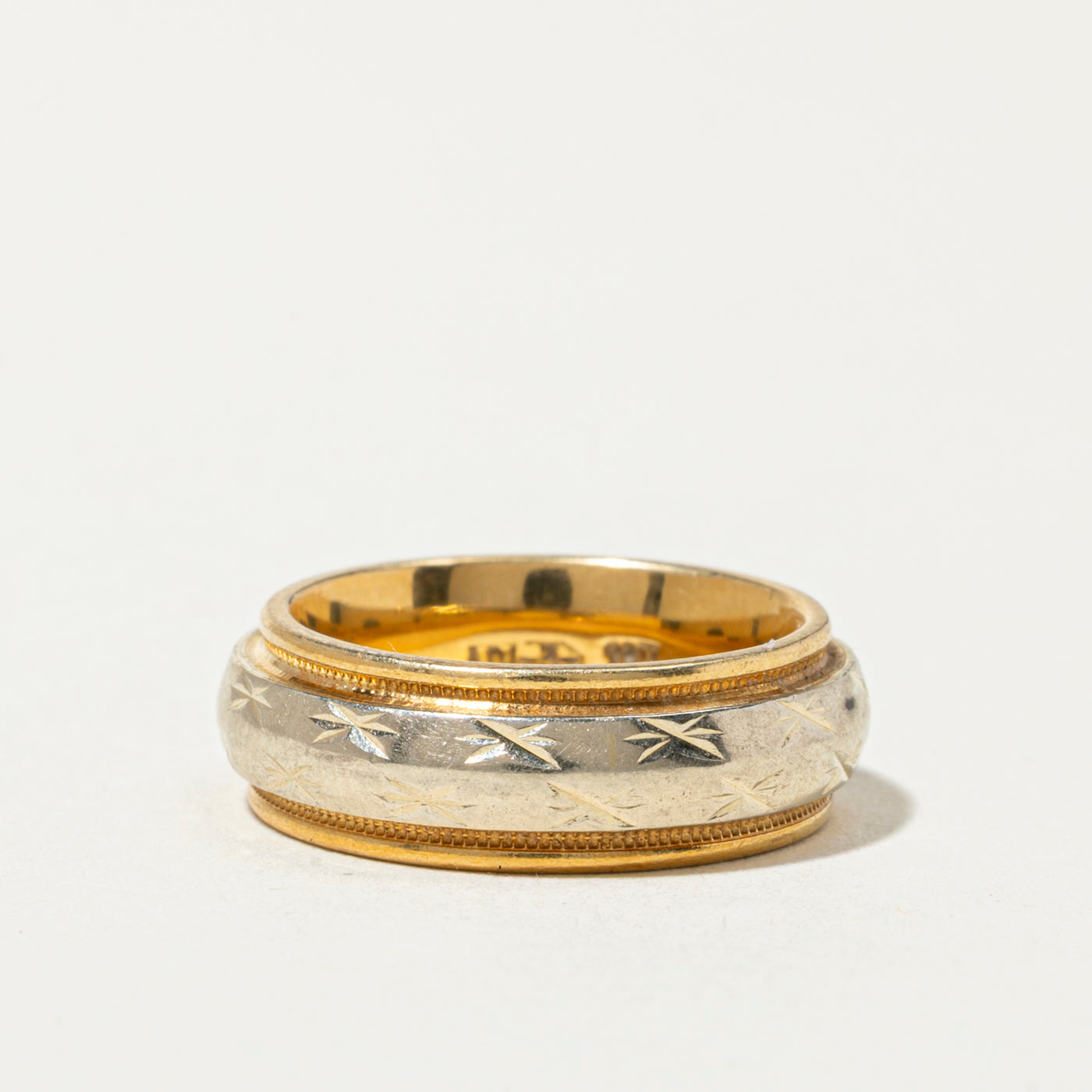 18k Two Tone Gold Engraved Band | 6mm | SZ 3