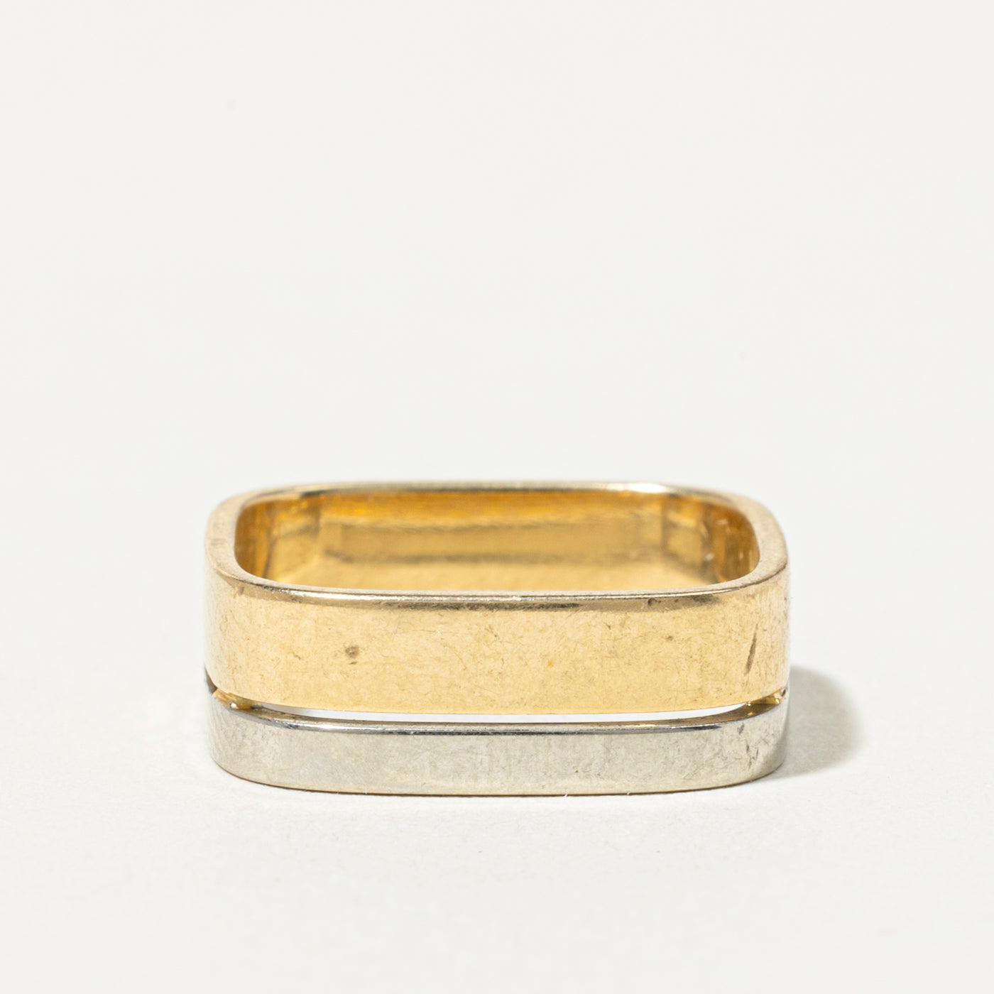 18k Two Tone Stacked Soft Square Band | 6mm | SZ 4.5